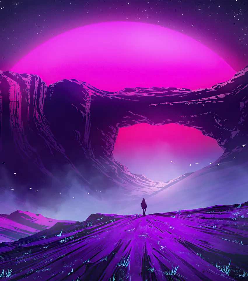 Magical purple sci-fi canyon wallpaper